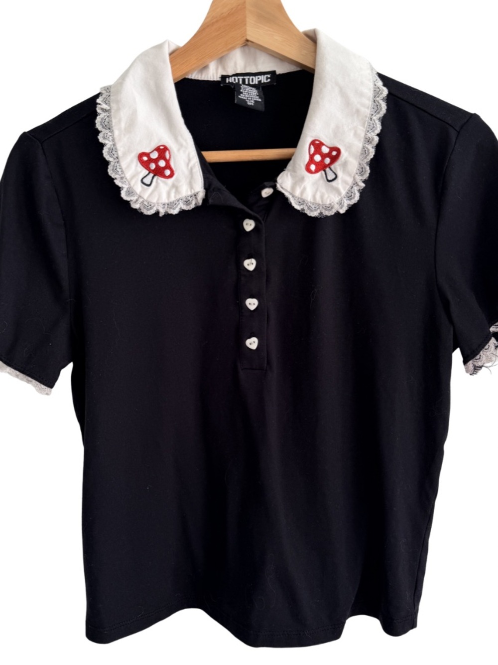 Hot Topic Black Mushroom Collar Top Lace Trim Fairy Grunge women’s Small